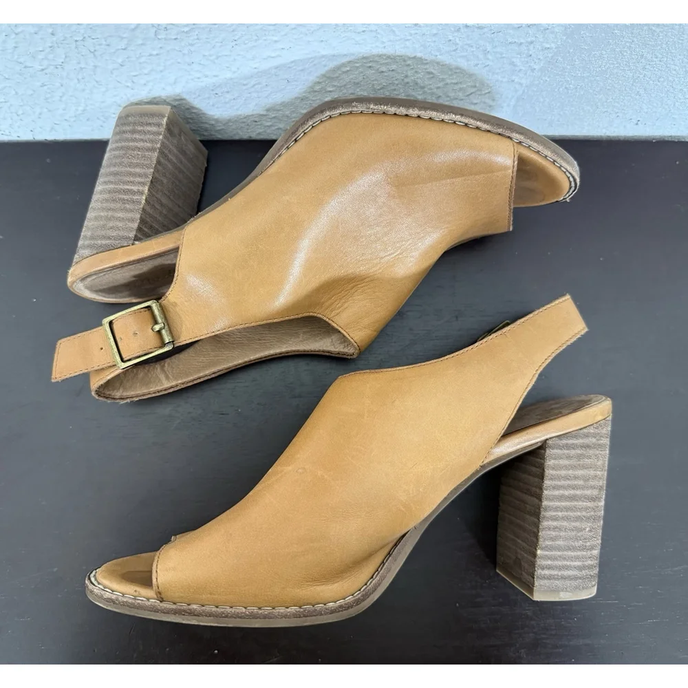 Madewell The Cary Slingback Sandal Brown Women’s Sz. 8 Leather Boho Stacked Heel